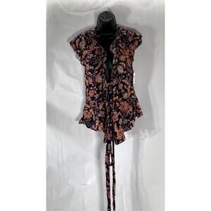 OLD NAVY Women's Navy Floral Ruffle Short Sleeve Wrap Top SZ S